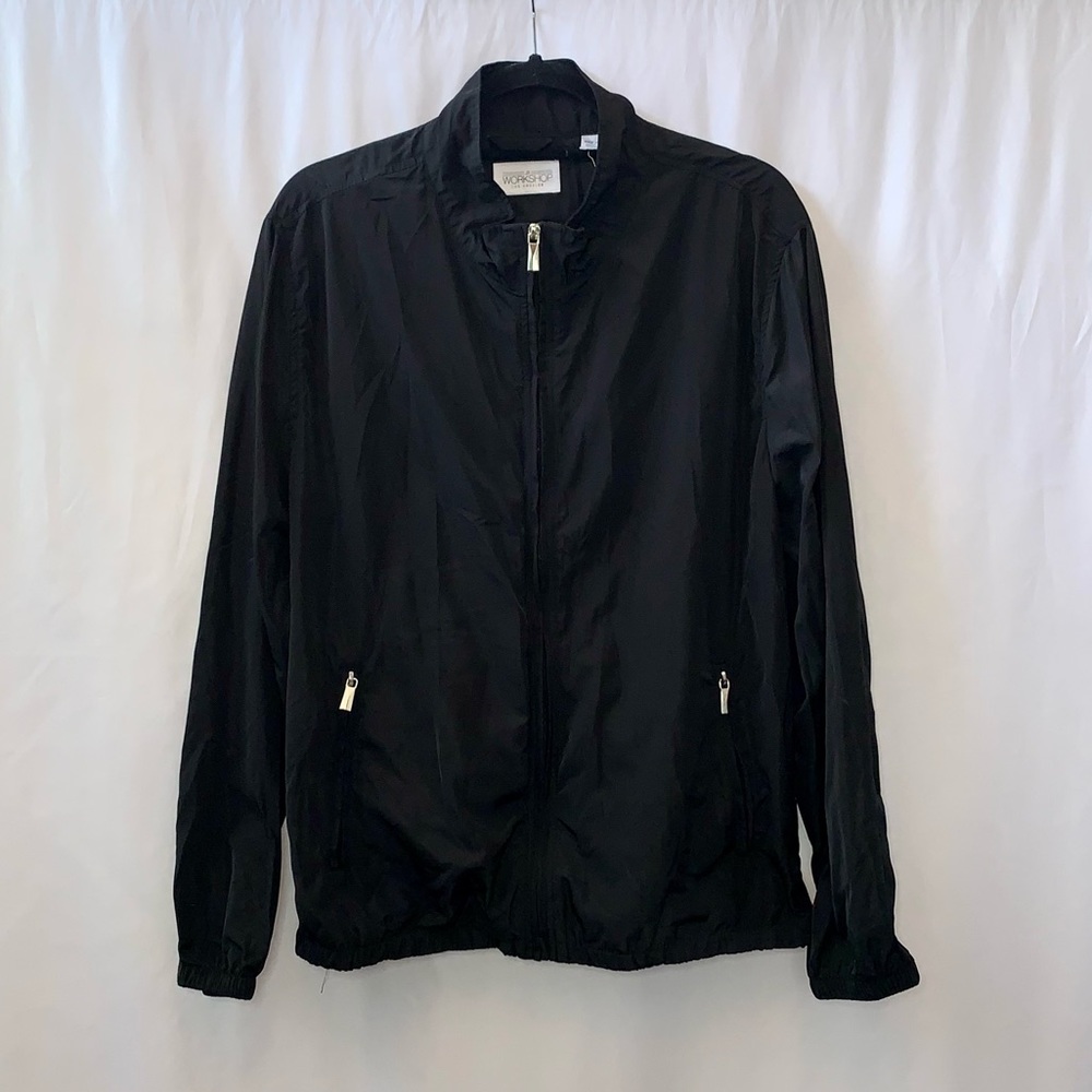Workshop JB Black Zip Up Windbreaker Jacket Size Large